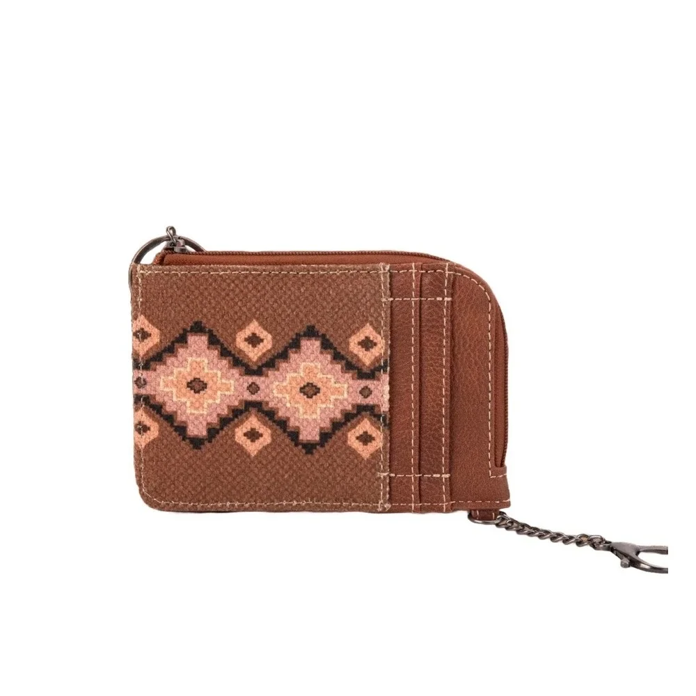 Wrangler Card Holder Wallet Womens OS Brown Southwestern Tribal Print Zipper New